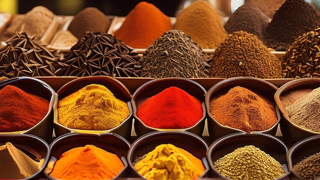Spices in a box at a market