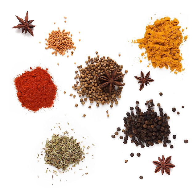 Spices in containers on a white background, Isolated on white