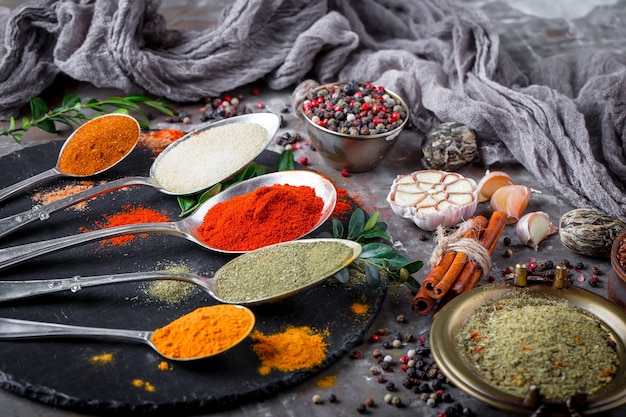 Spices for cooking on an old surface