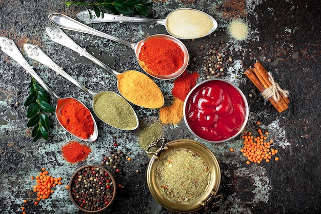 Spices for cooking on an old surface