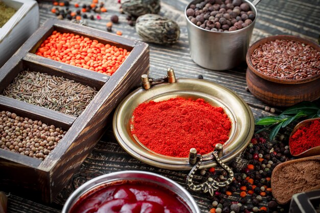 Spices for cooking on an old surface