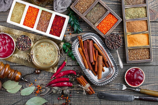 Spices for cooking on an old surface