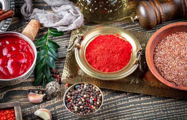 Spices for cooking on an old surface