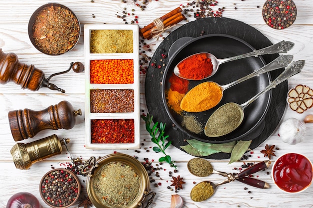 Spices for cooking, on an old surface