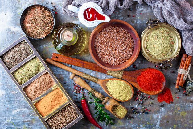 Spices for cooking, on an old surface