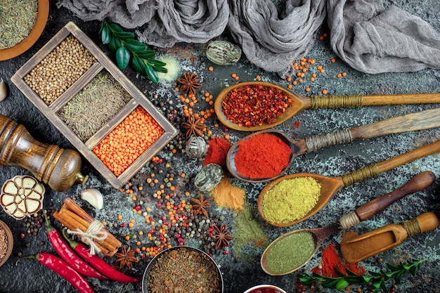 Spices for cooking, on an old surface