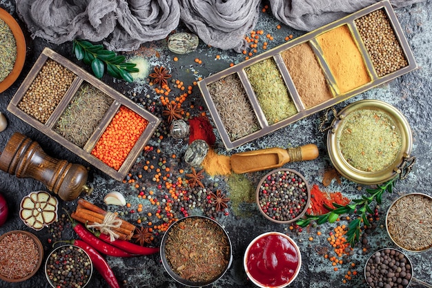 Spices for cooking, on an old surface