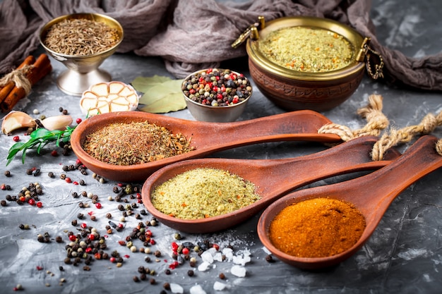 Spices for cooking, on an old surface