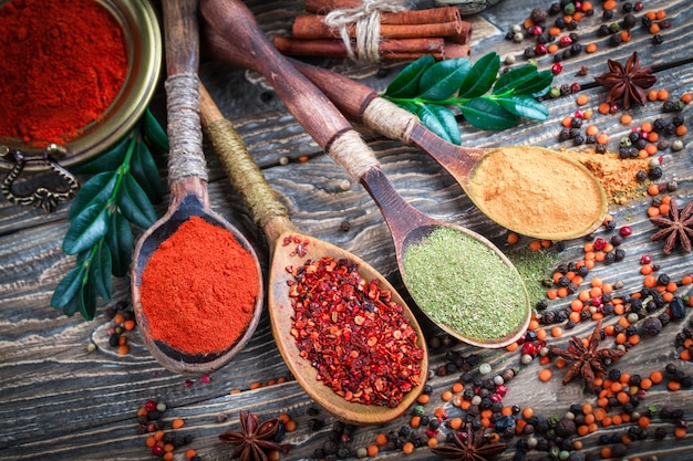 Spices for cooking on an old table