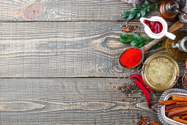 Spices for cooking on an old table