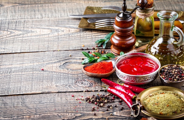 Spices for cooking on an old table