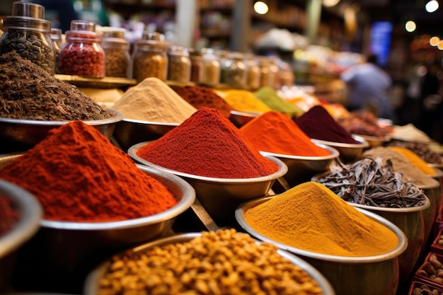 Spices on the Grand Bazaar in Istanbul Turkey Asia Egyptian Bazaar in Istanbul offers a wide selection of ready to sell spice varieties AI Generated