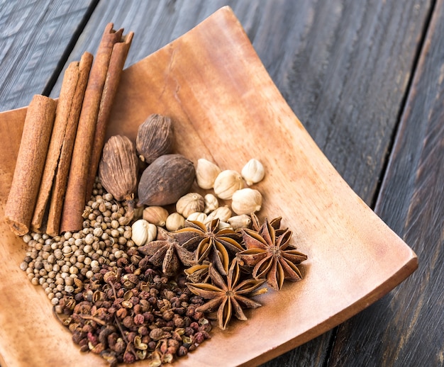 Photo spices and herbs in  bowls.