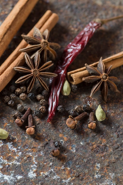 Photo spices and herbs. food and cuisine ingredients.