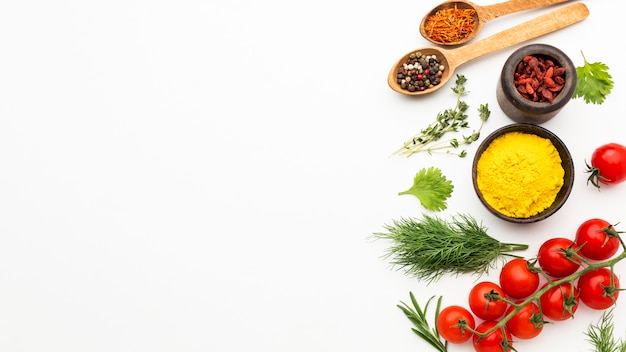 Spices and ingredients with copy-space