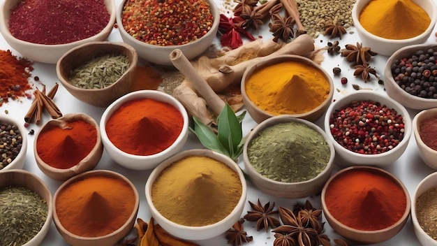 Spices isolated on white background