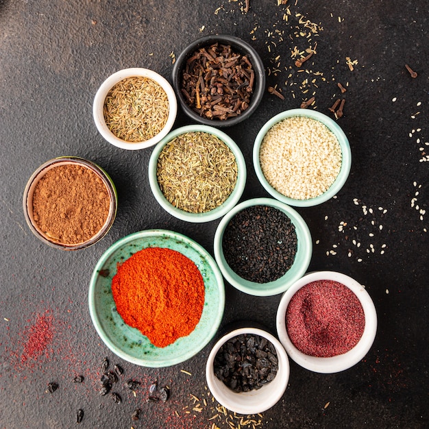 spices mix seasoning different types pungent and spicy herbs ground spice fresh portion