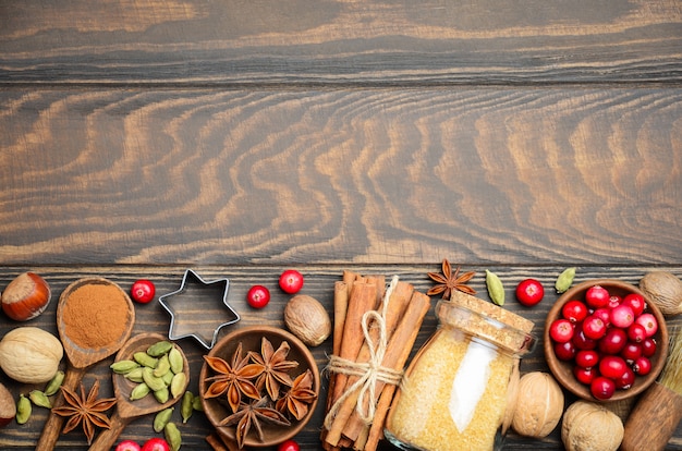 Spices Nuts and Berries for Christmas Baking 