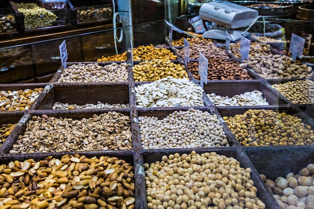 Spices, nuts and sweets shop on the market in Amman downtown, Jordan