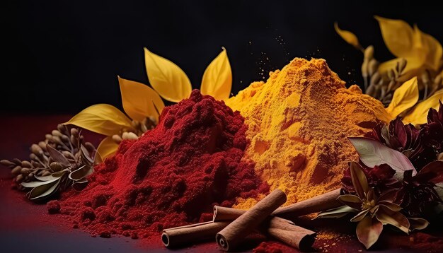 spices powders with leaves isolated for photo realistic