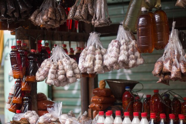 Spices for sale at a popular fair.