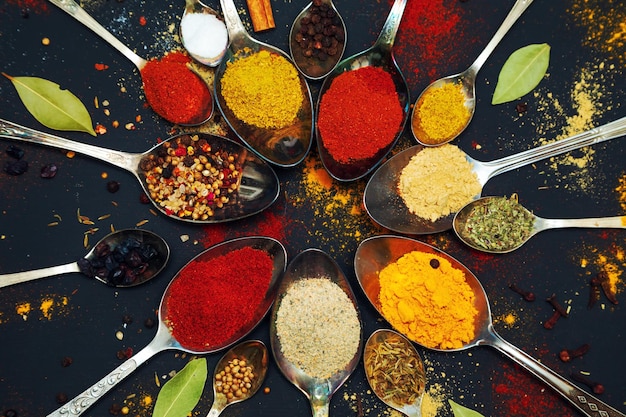 Spices and seasonings for cooking in spoons