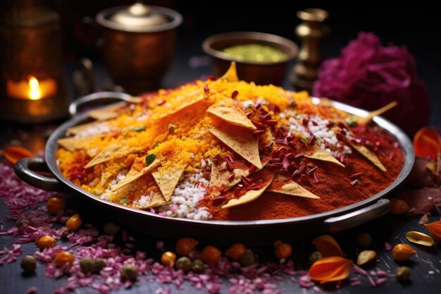 Spices and seasonings sprinkled on raw nachos