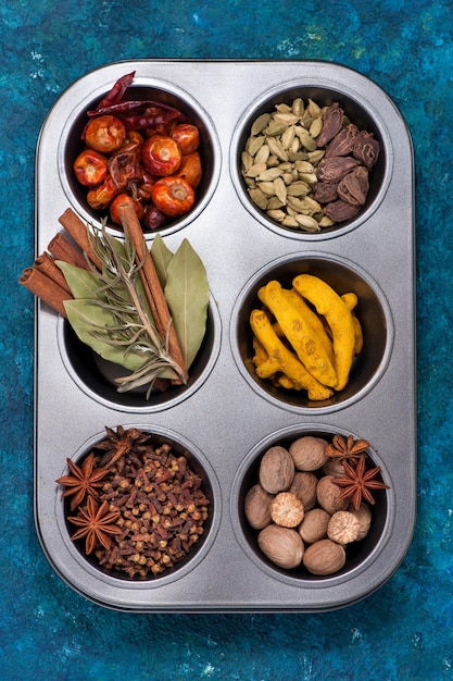 Spices and spicy top view