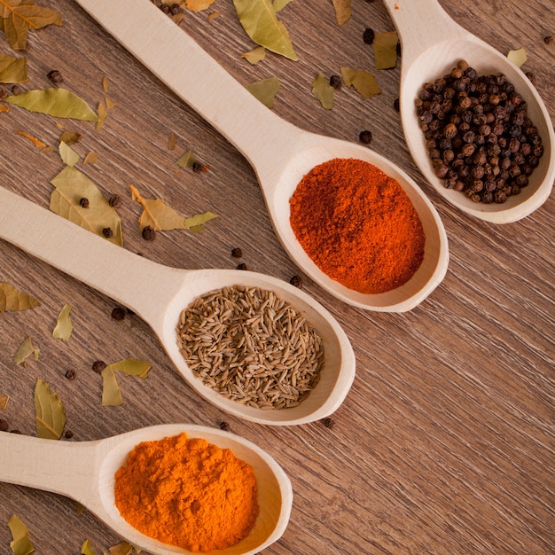 Photo spices on spoons