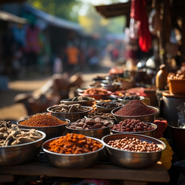 Spices on a table at a market