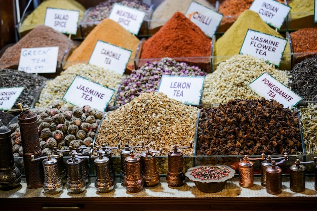 Spices and tea at the Spice Market in Istanbul