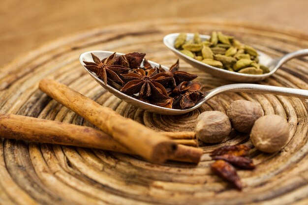 Spices on tray