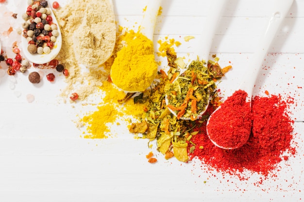 Photo spices on white table