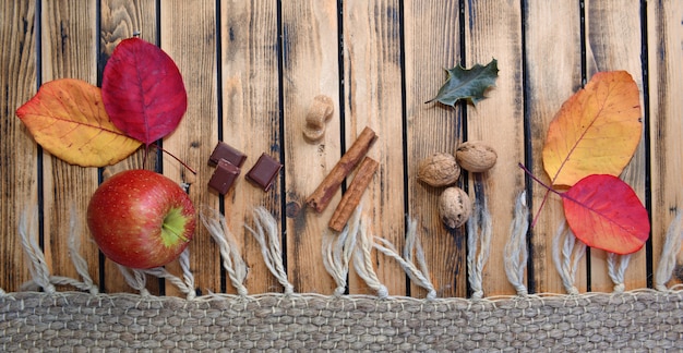 And spices on a wooden flour next to wool carpet