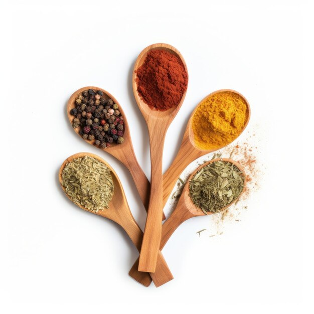 Photo spices in a wooden spoon