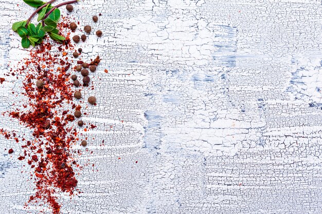 Spices on wooden table background