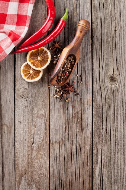 Spices on wooden table