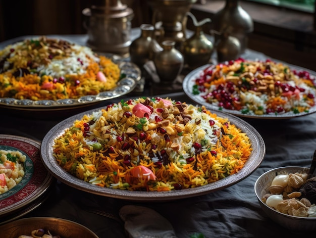 A spicey biryani served in plates generative ai