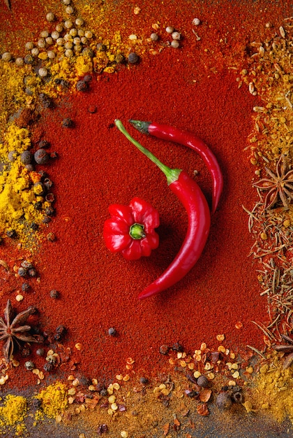 Spicy background with chili peppers