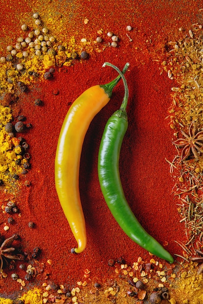 Spicy background with chili peppers