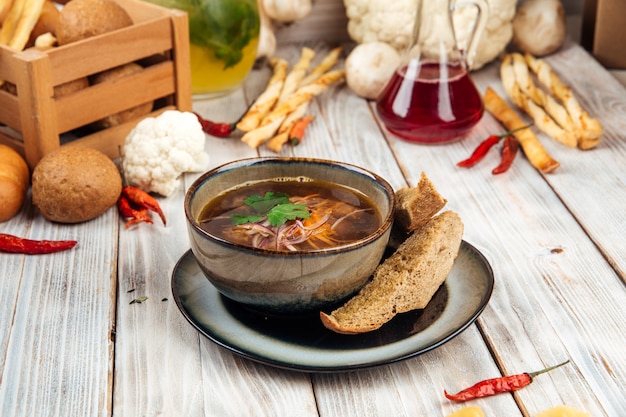 Spicy beef meatball soup with homemade noodles