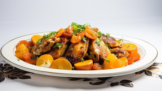 Spicy chicken on mandarin oranges with potatoes