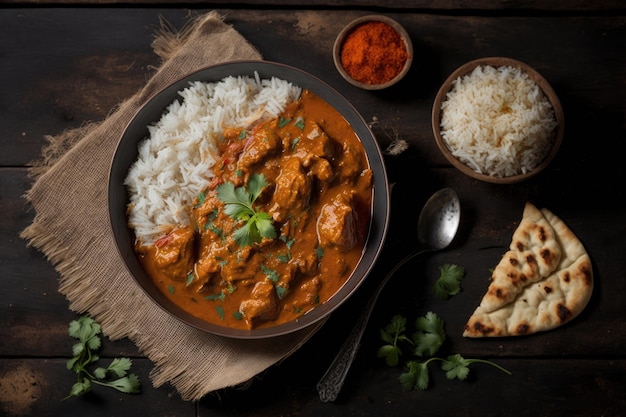 Spicy chicken tikka masala in a bowl Illustration AI GenerativexA