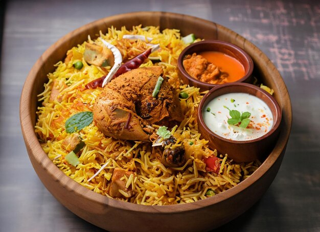 Spicy chicken in wooden bowl and salan popular