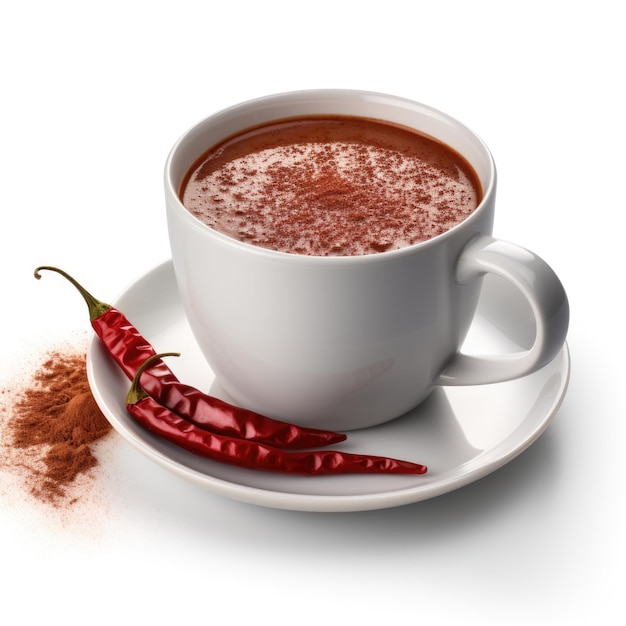 Spicy Chili Hot Chocolate geïsoleerd op witte achtergrond Generatieve AI