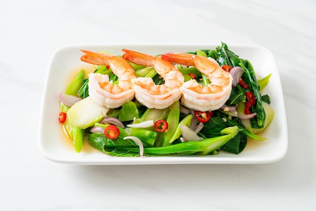 Spicy Chinese Kale Salad with Shrimp - Asian food style