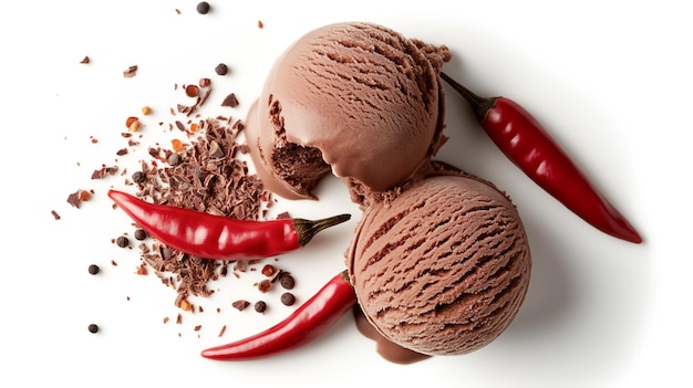 칠리 페퍼 와 초콜릿 어리 가 들어 있는 매운 초콜릿 아이스크림
