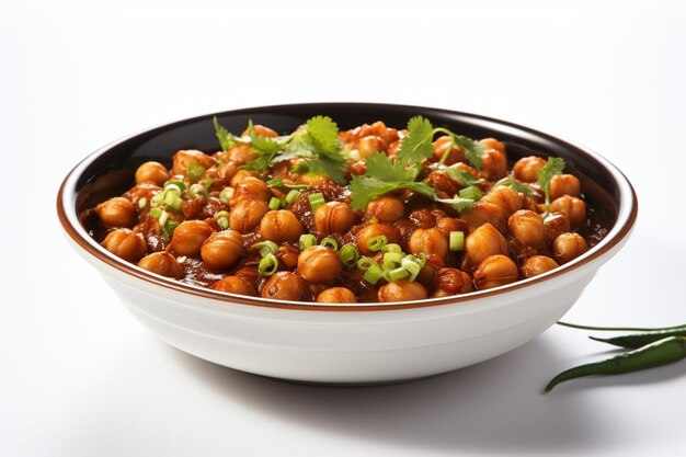 Spicy Chole Closeup Shot On white background Chole Bhature picture photography