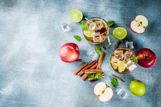 Пряный чай с корицей, яблочным льдом или лимонадом, летний освежающий напиток