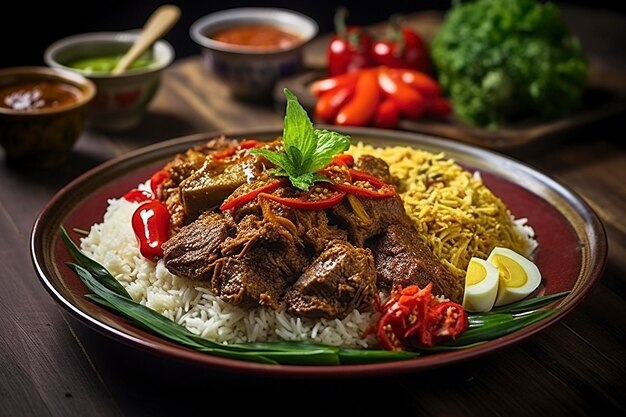 Spicy and flavorful nasi padang with beef background